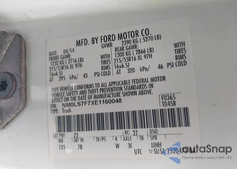 2014 Ford Transit Connect Xlt z USA, uszkodzony, nr VIN NM0LS7F7XE1160048